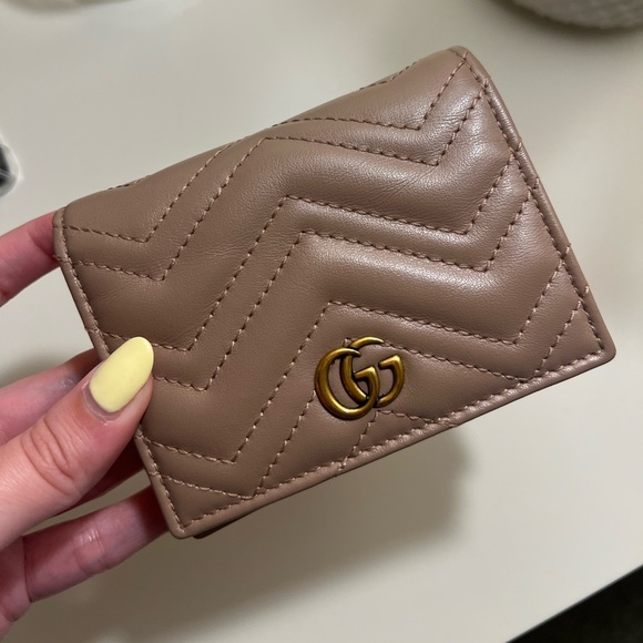 GUCCI GG MARMONT CARD CASE WALLET DUSTY PINK LEATHER - Picture 6 of 8